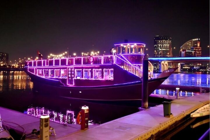 Experience the stunning views of Dubai Water Canal while cruising on a beautifully illuminated dhow perfect for discovering the new charm of this iconic city. Ideal for private gatherings of up to ten.